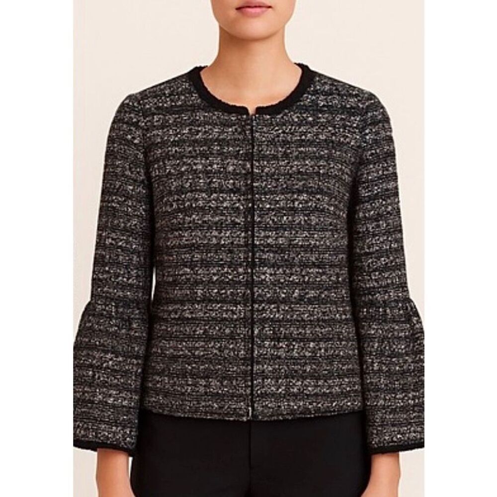 J Crew Lady Jacket Blazer Bell Sleeve Metallic Tweed Black size 00